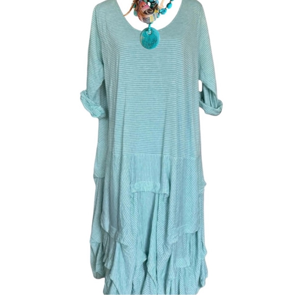 Comfy USA Aqua Striped Midi Dress